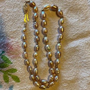 Vintage cultured light coral & 14k gold beads necklace approximately 18 in